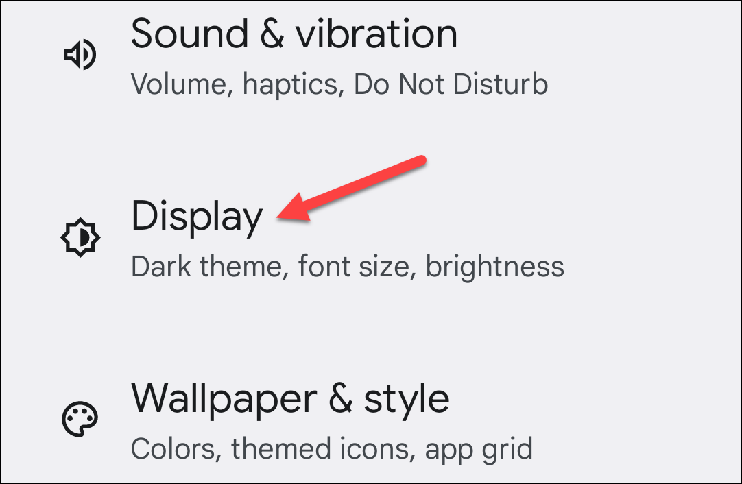 Переход в раздел «Экран» в настройках Pixel