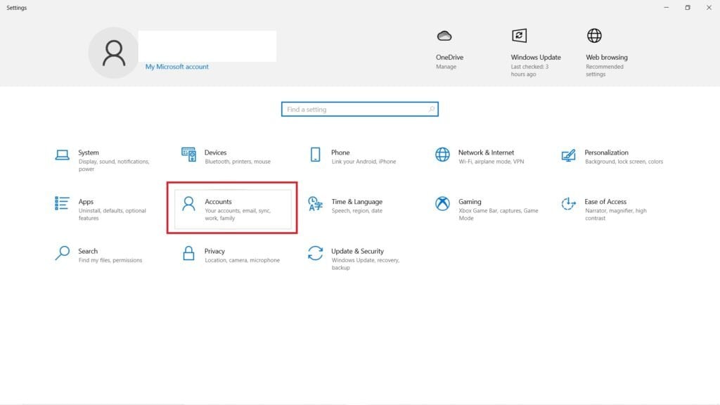 Kontoeinstellungen in Windows 10