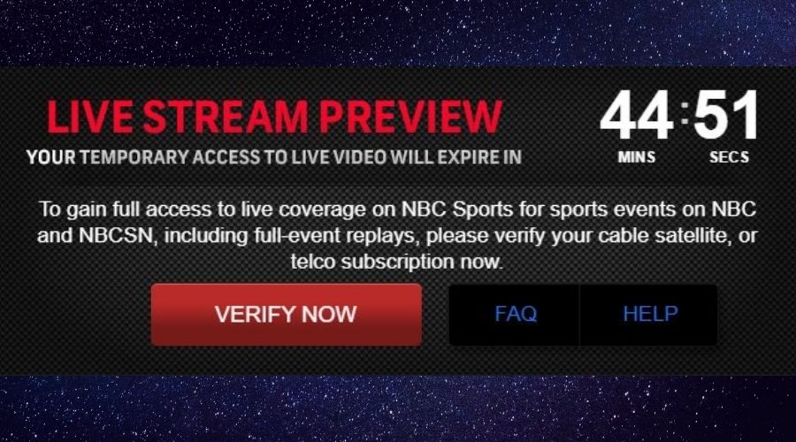 Кнопка 'Verify Now' на сайте NBC Sports