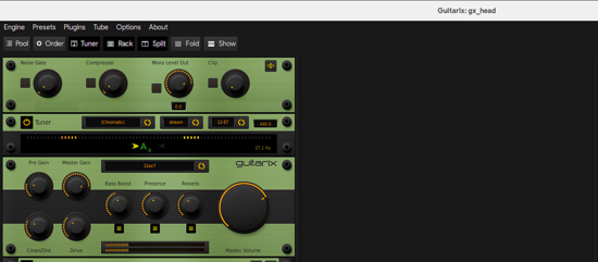 Окно Guitarix с модулем rack