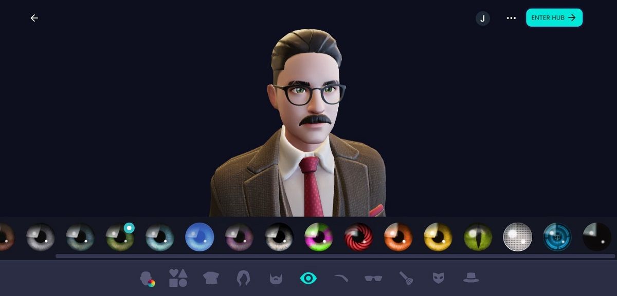 Выбор необычных глаз в меню настройки аватара Ready Player Me