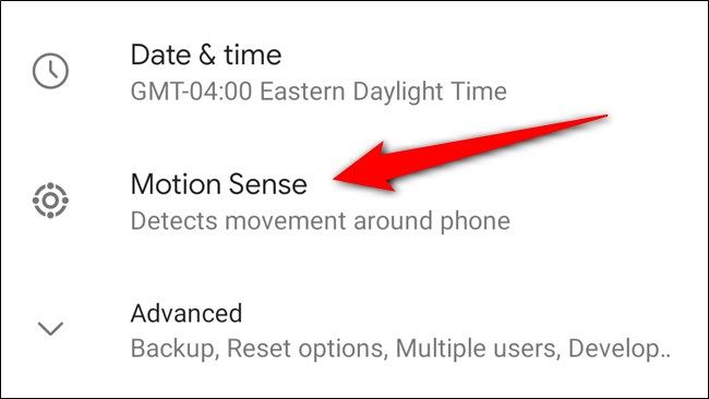 Экран настройки Motion Sense на Pixel 4 с перечнем быстрых жестов
