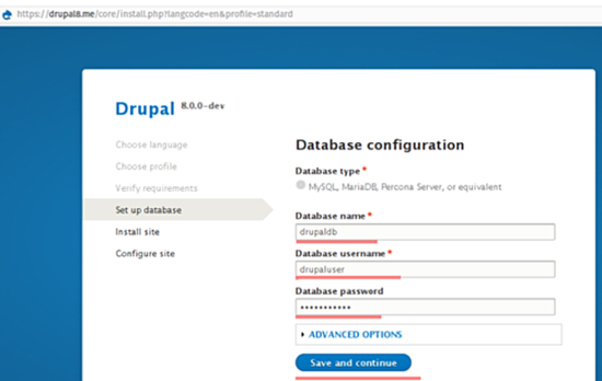 Конфигурация базы данных для Drupal