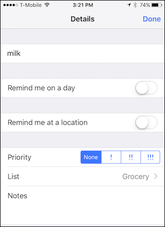 Скриншот: опция напоминания по местоположению