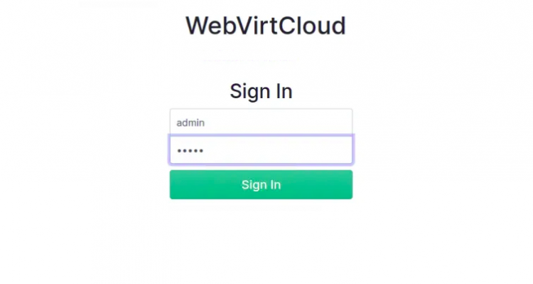 Страница входа WebVirtCloud