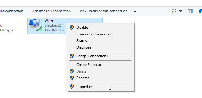 Свойства соединения для настройки совместного доступа