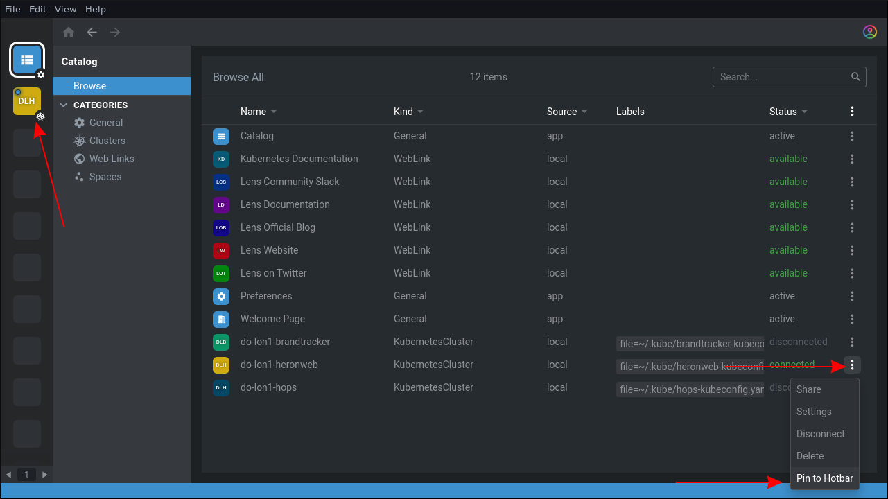 Скриншот редактирования настроек кластера в Lens