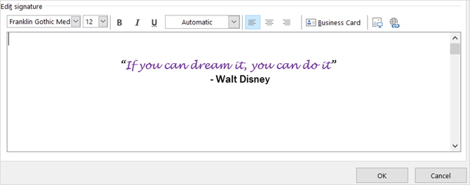 quote outlook email signature