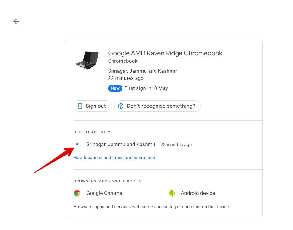 Карта с примерным местоположением Chromebook