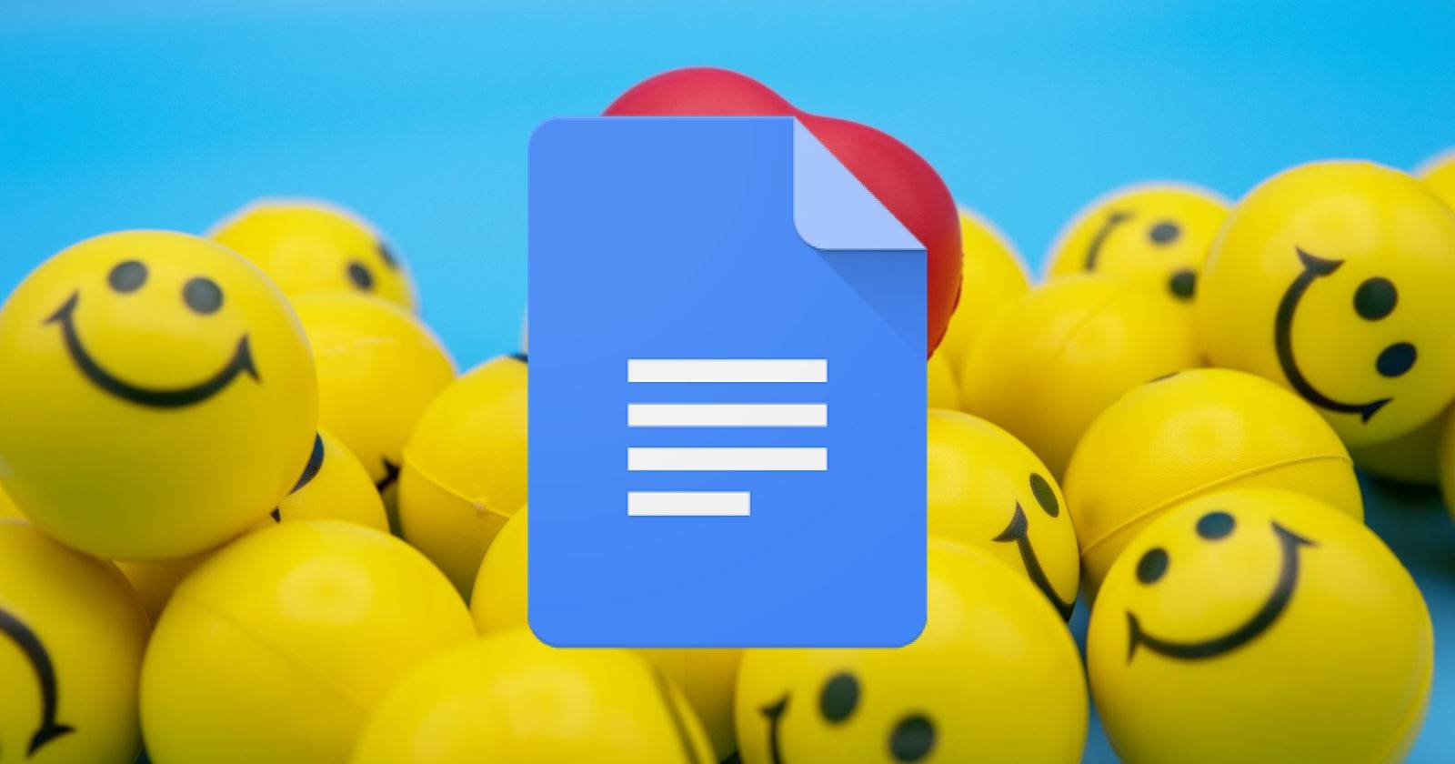 Мягкие эмодзи‑шары на фоне логотипа Google Docs