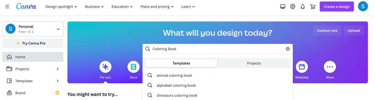 Canva coloring book search bar