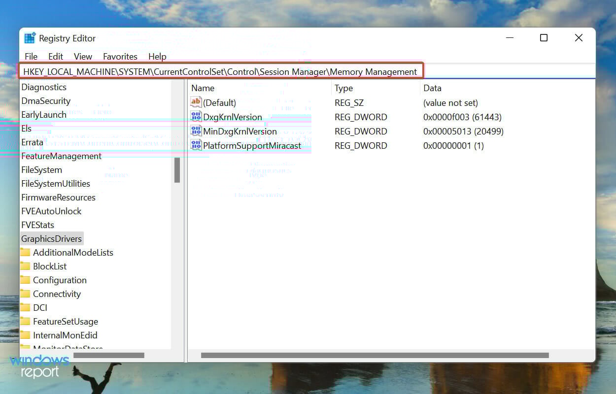 Перейдите к разделу Memory Management в реестре