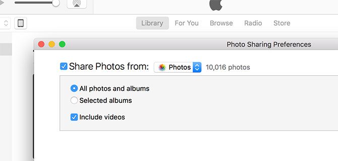 Настройка общего доступа фото в iTunes