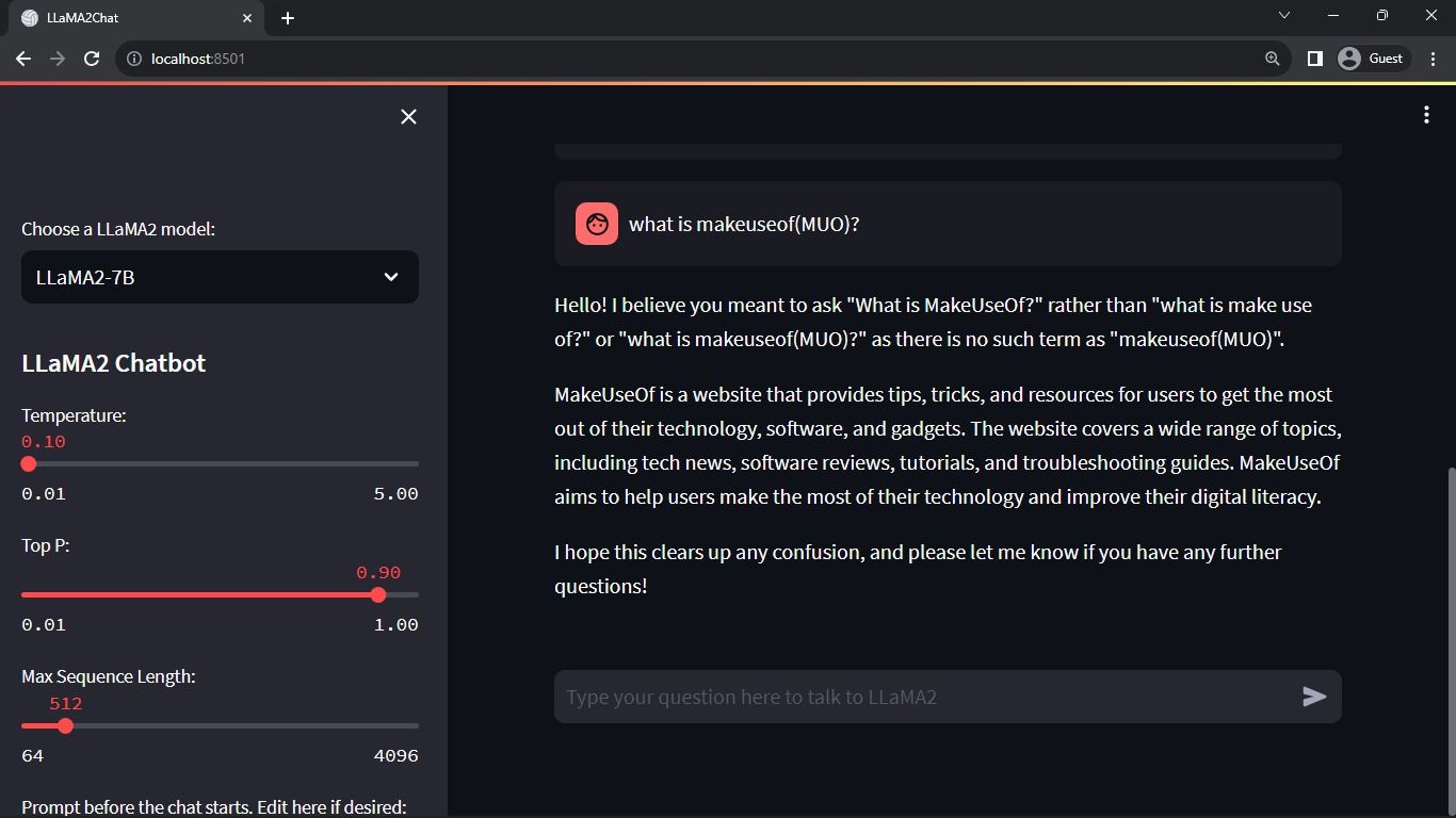 Пример вывода: диалог между моделью LLaMA-2 и человеком на веб-странице