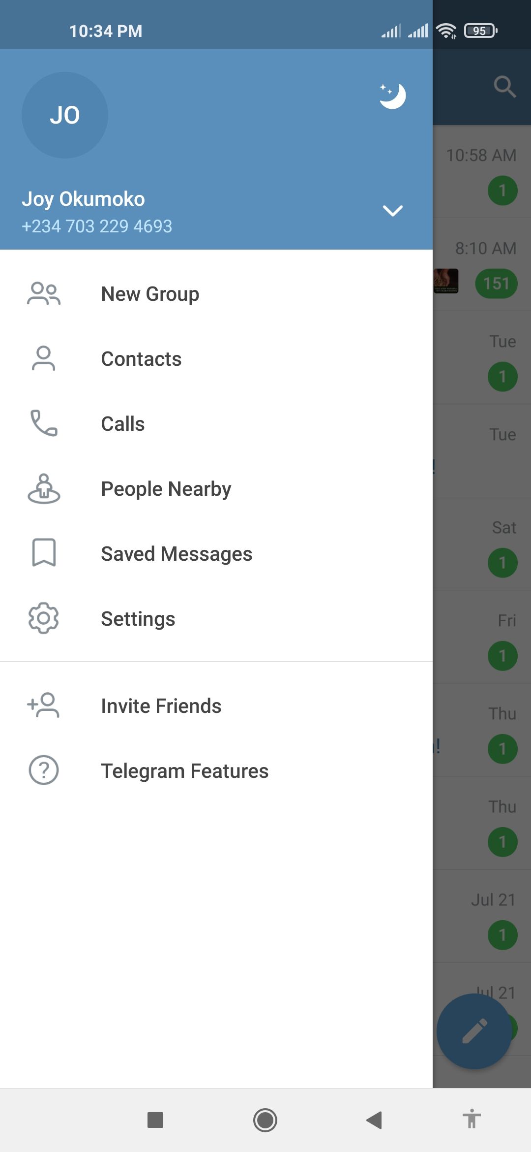 Нажмите меню в левом верхнем углу в Android‑версии Telegram