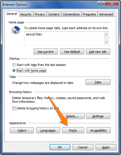 Кнопка «Шрифты» в окне свойств обозревателя