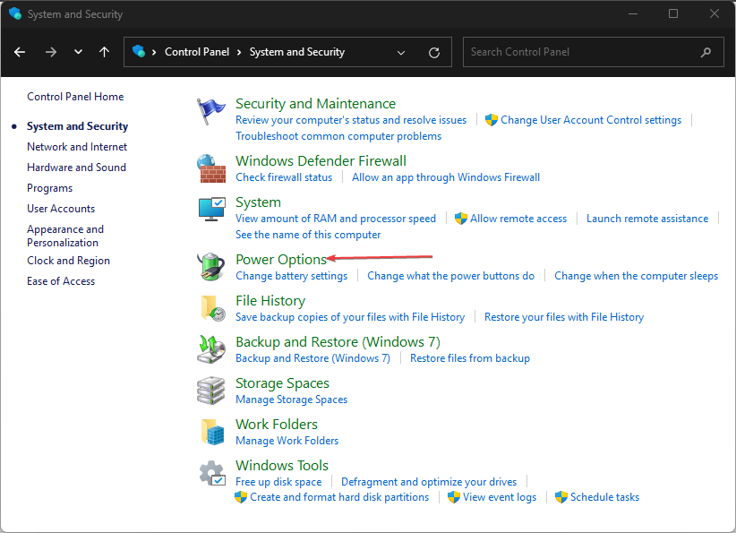 Окно Электропитания в Панели управления