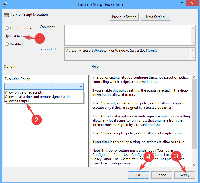 Enabled and allowed scripts