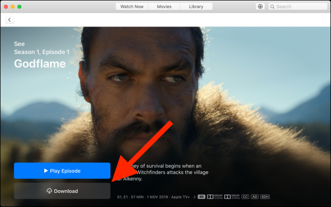 Кнопка Загрузить для эпизода на Mac