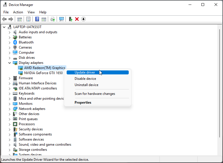 Обновление драйвера графического адаптера