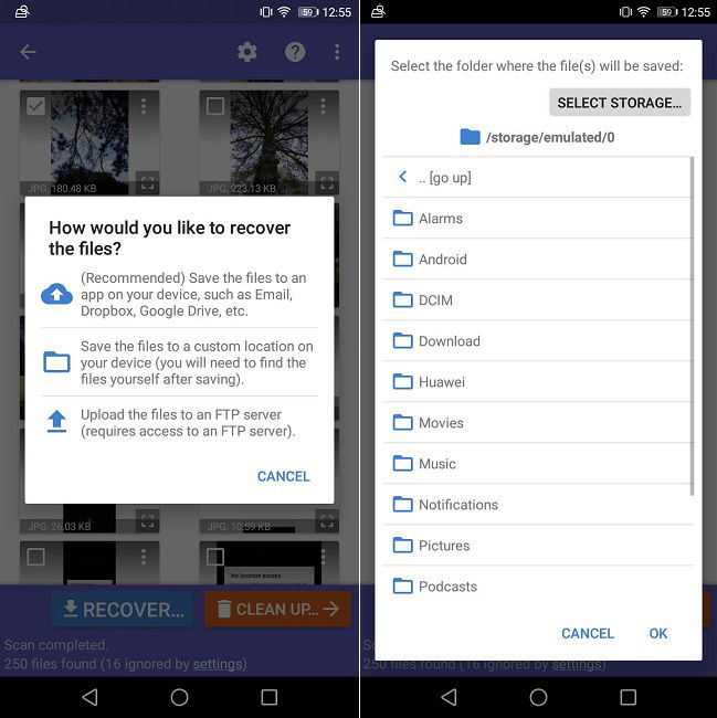 DiskDigger — сохранить восстановленные файлы