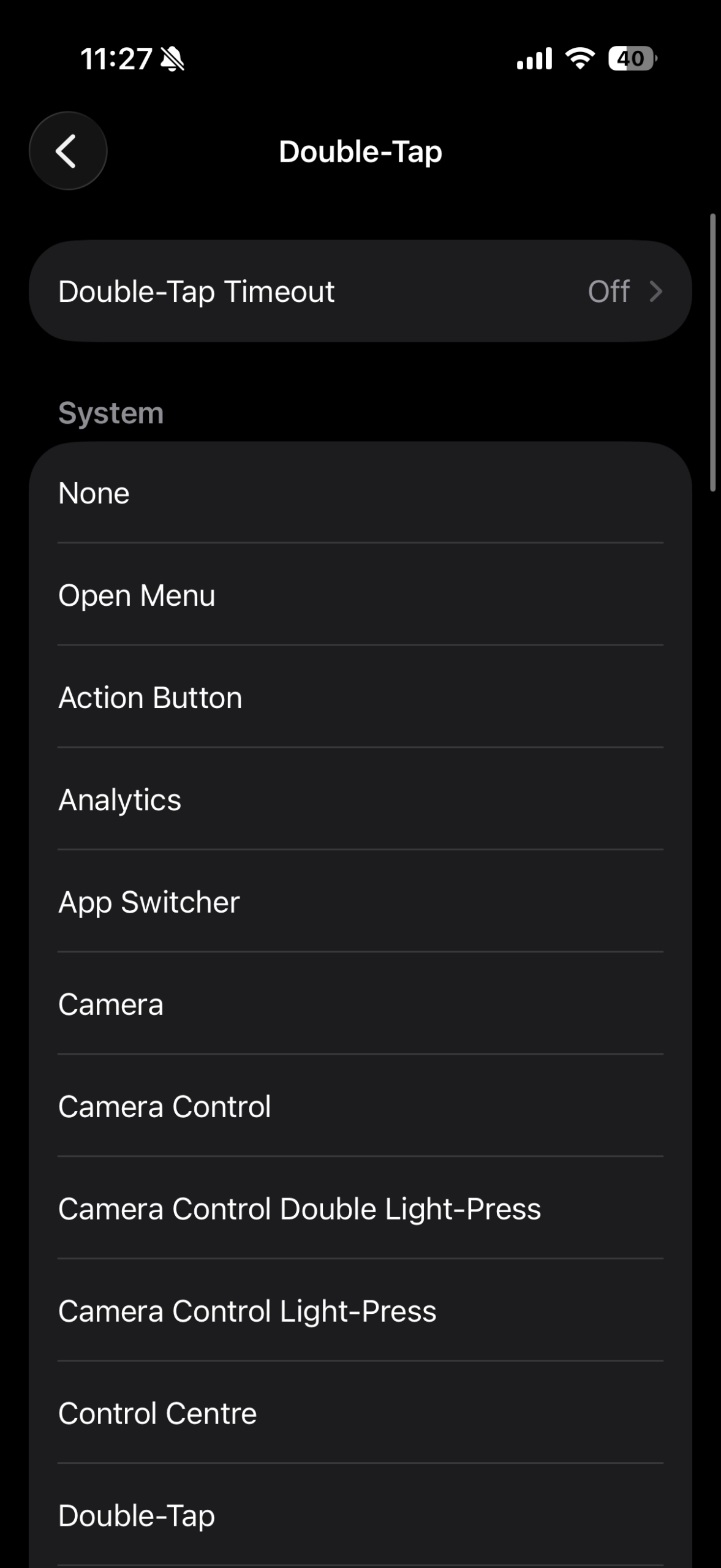 Пример назначения двойного касания на App Switcher