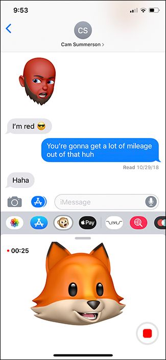 Запись Animoji — красная кнопка записи