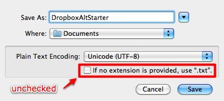 Скрипт DropboxAltStarter в TextEdit перед сохранением