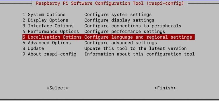 Интерфейс raspi-config в терминале — выбор раскладки клавиатуры