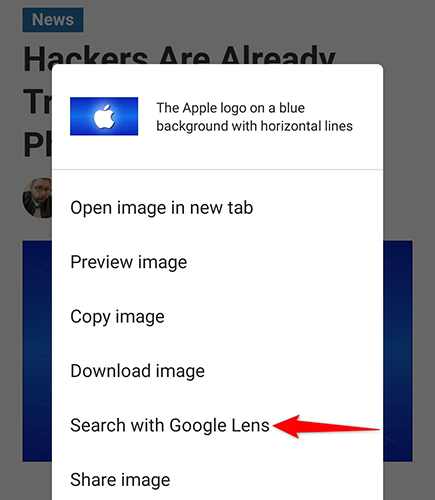 Поиск изображения с помощью Google Lens в Google Chrome
