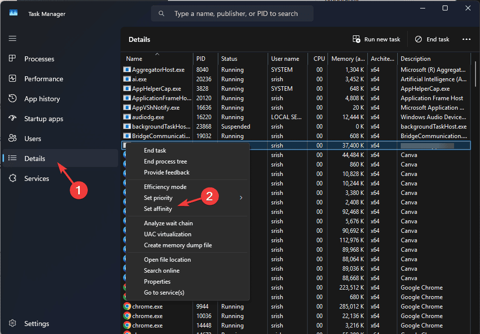 Контекстное меню DAOrigins.exe — установка аффинити процессора
