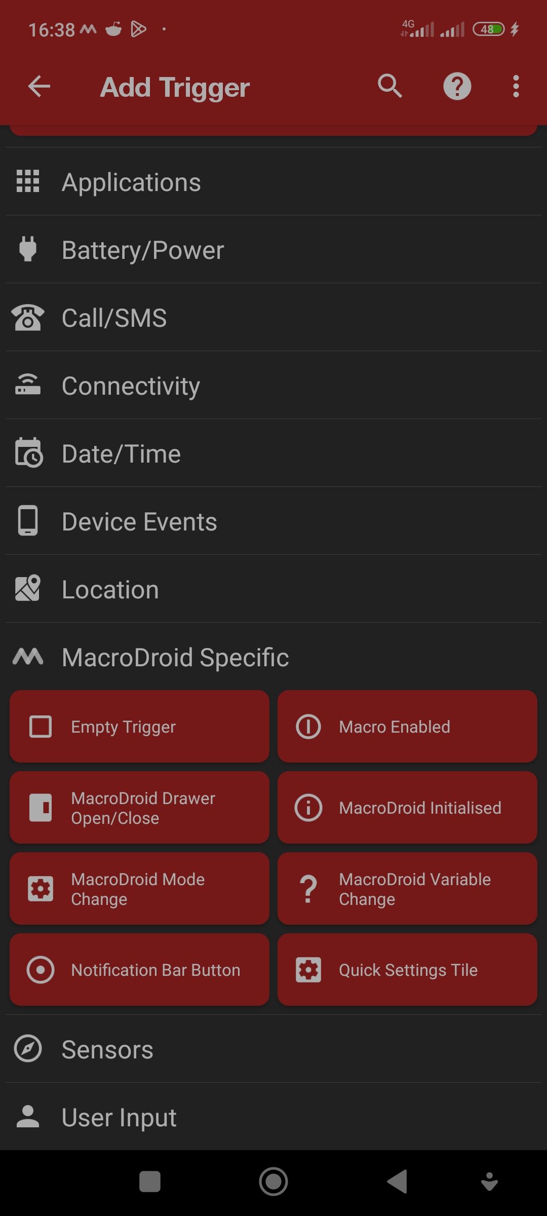 Добавление плитки быстрых настроек как триггера в MacroDroid