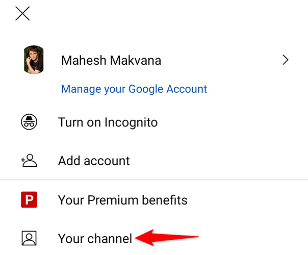 Нажмите «Ваш канал» на странице профиля в приложении YouTube.