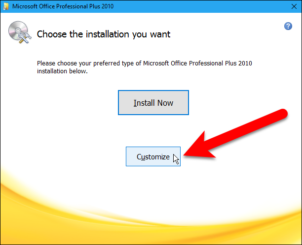 Нажмите Настройка в установщике Office