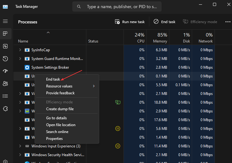 Диспетчер задач: завершить задачу TabTip