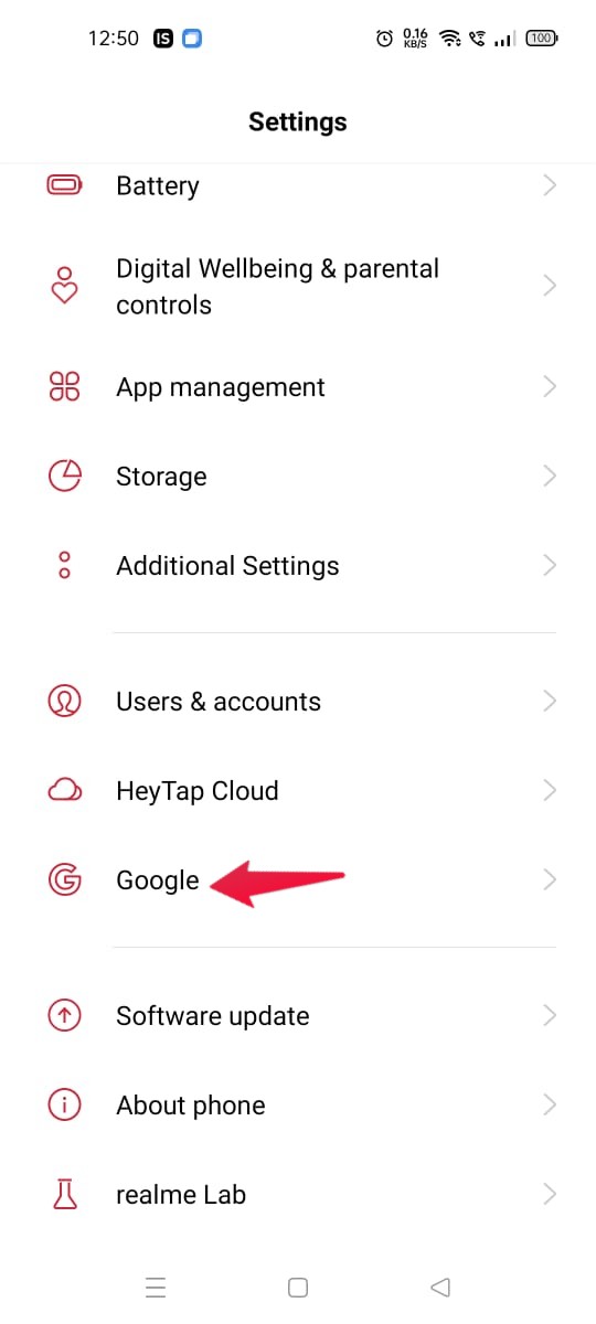 Иконка Google в настройках