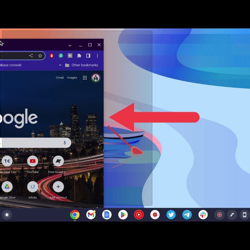 Перетаскивание окна к левой стороне экрана для привязки