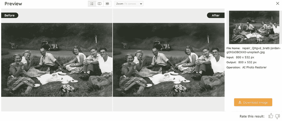 Altes Foto vor und nach Restaurierung mit Vance AI