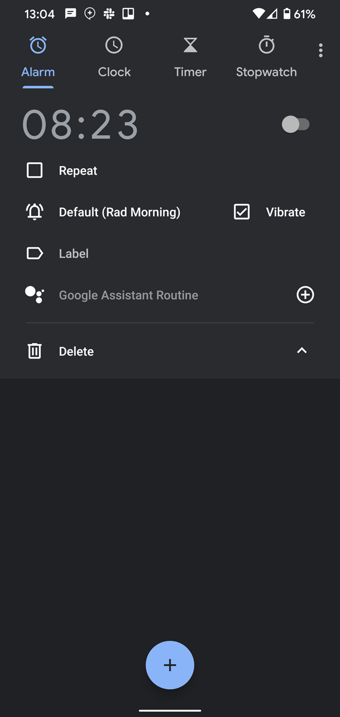 Параметры будильника в приложении Clock