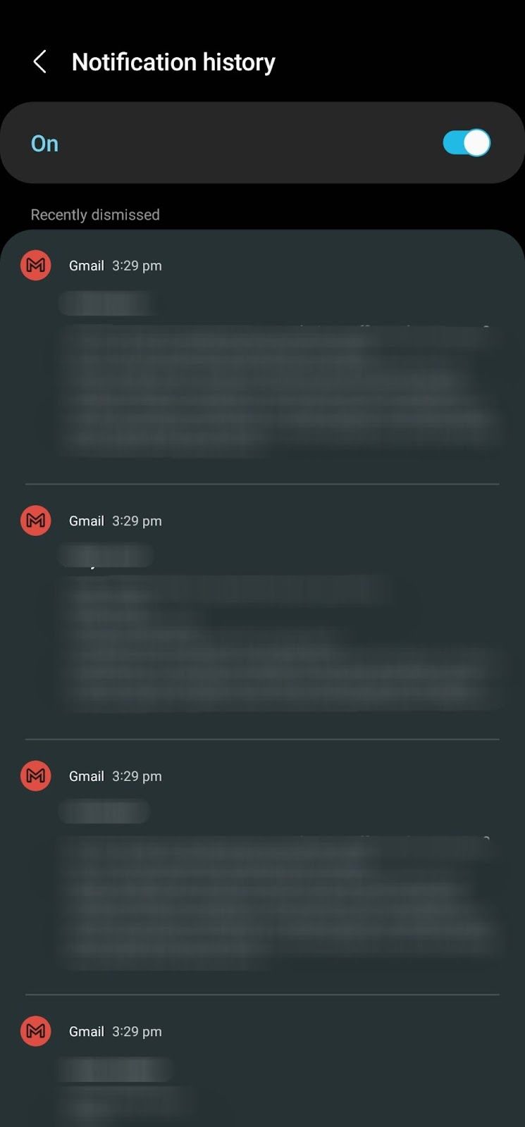 Список истории уведомлений с деталями