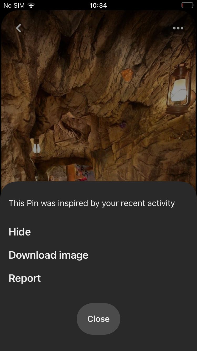 Меню с тремя точками в приложении Pinterest (iOS)