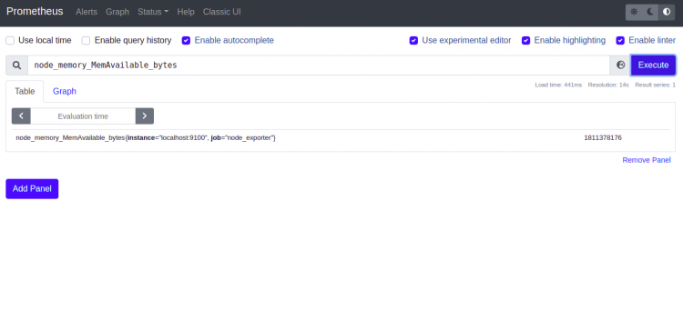 Результат запроса node_memory_MemAvailable_bytes