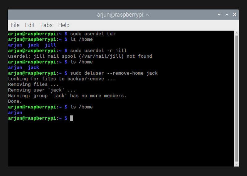 Удаление пользователей с помощью userdel и deluser