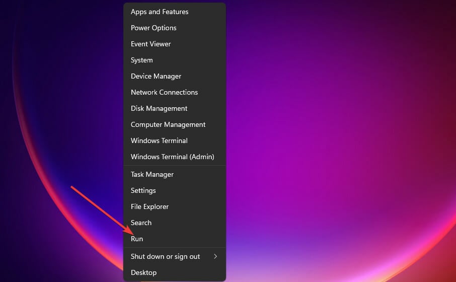 Пункт «Выполнить» в меню правого клика на Пуск