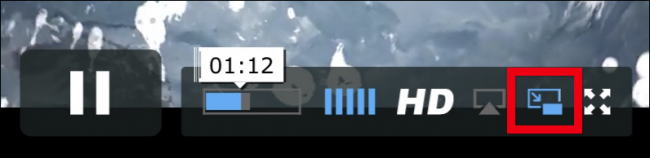 Кнопка картинка-в-картинке вблизи на панели управления видео