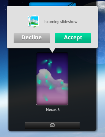 Диалог подтверждения слайдшоу на устройстве-приёмнике