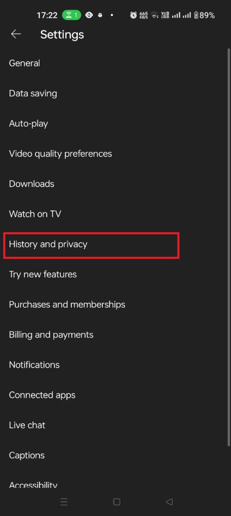 Bouton bascule Pause de l'historique sur Android