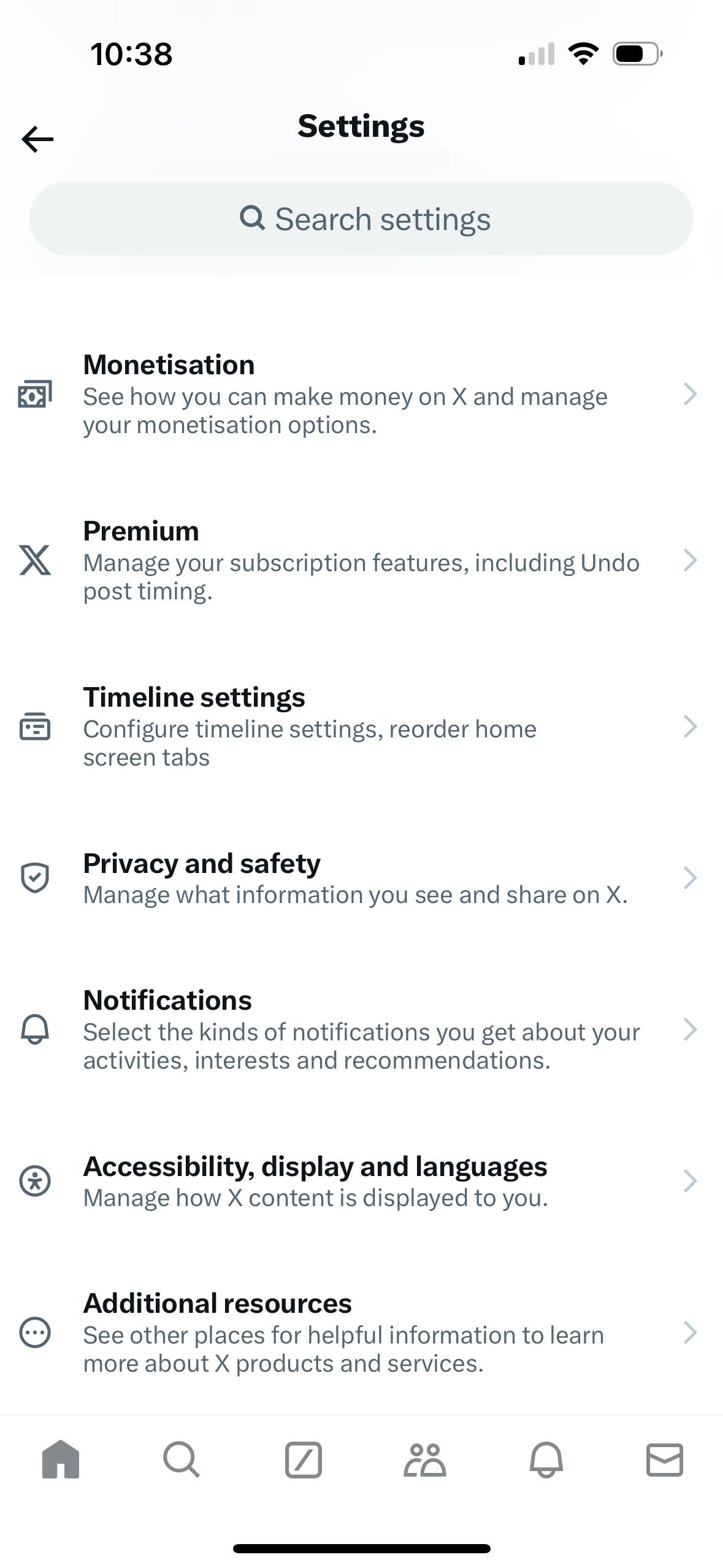 Доступ к меню Настройки и конфиденциальность в приложении X