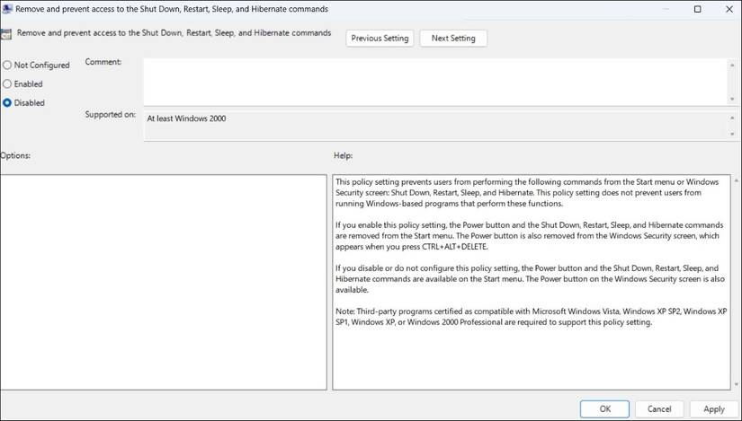 Настройка команды питания в групповой политике