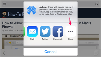 Экран с опцией Ещё в меню Поделиться iOS